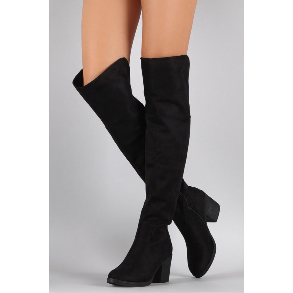 BAMBOO BLACK OVER THE KNEE HEELED BOOT
